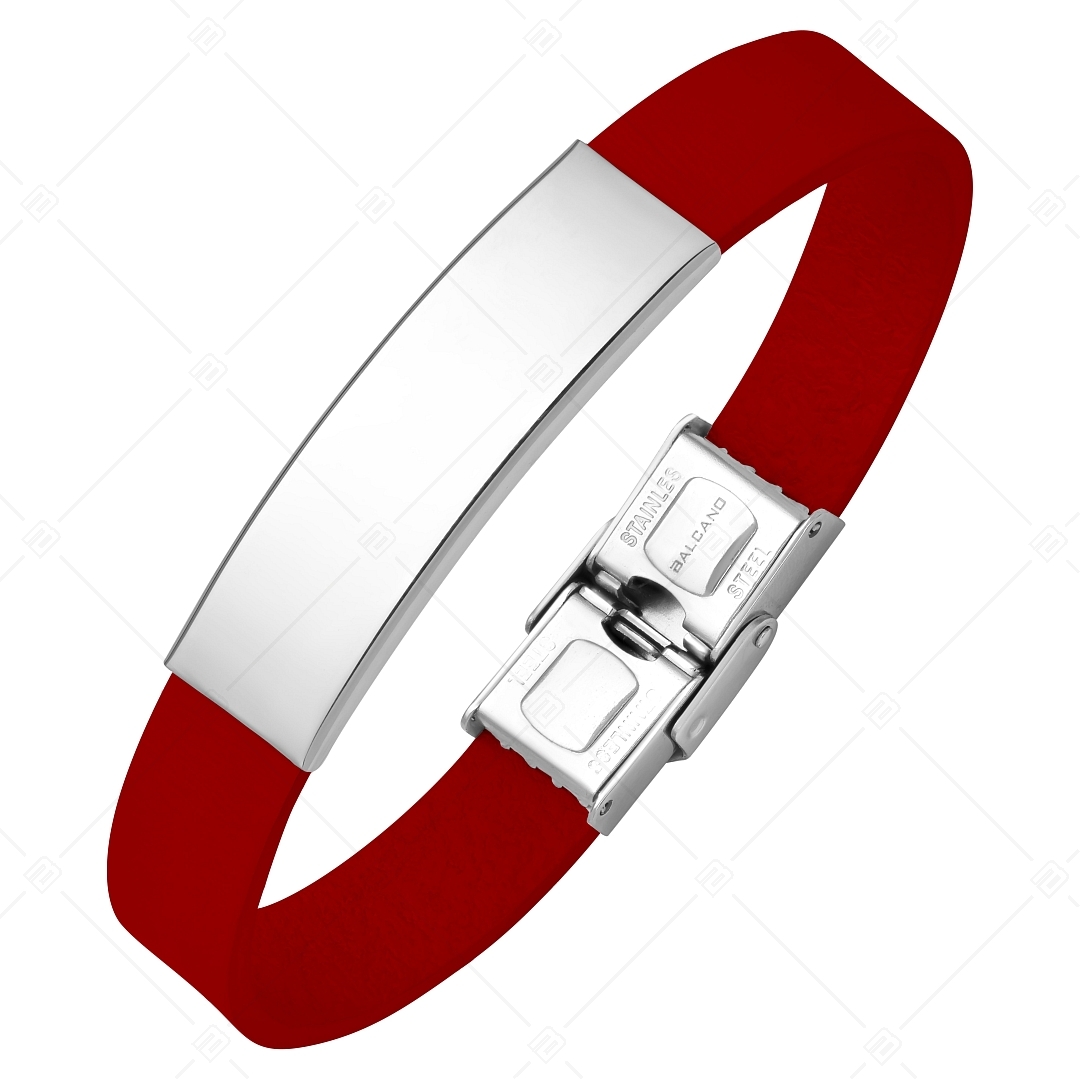 BALCANO - Red leather bracelet with engravable rectangular stainless steel headpiece (551097LT22)