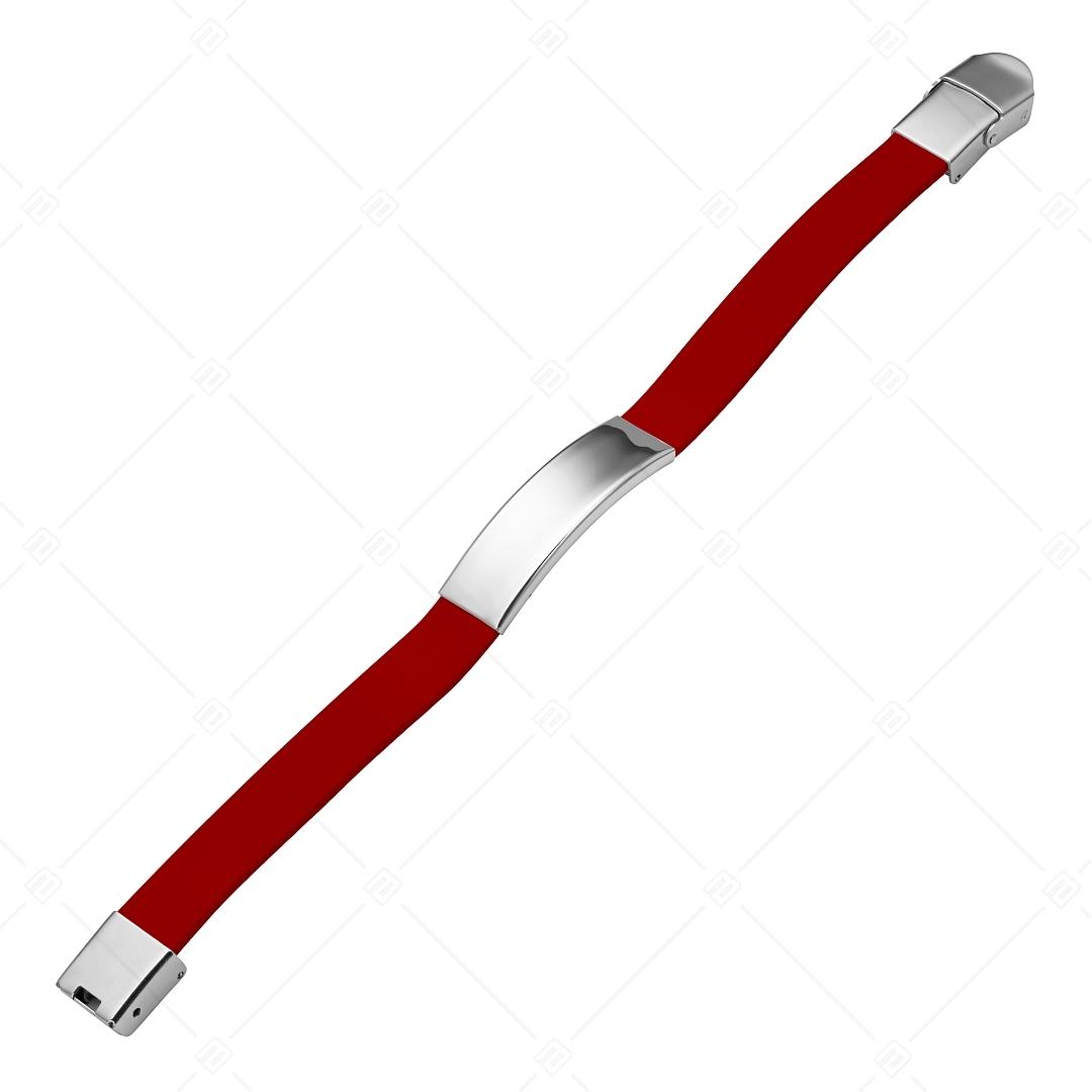 BALCANO - Bracelet en cuir rouge avec tête rectangulaire gravable en acier inoxydable (551097LT22)