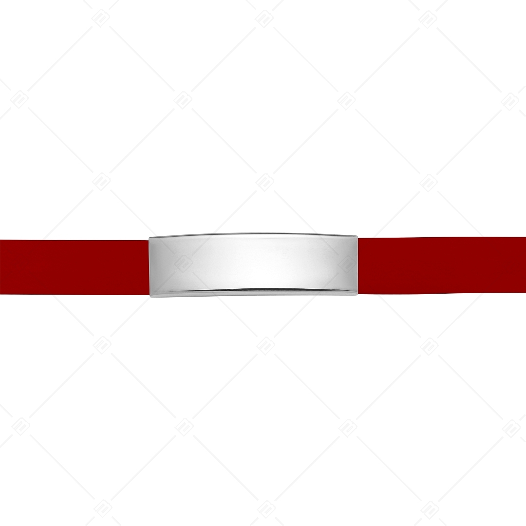 BALCANO - Red Leather Bracelet With Engravable Rectangular Stainless Steel Headpiece (551097LT22)