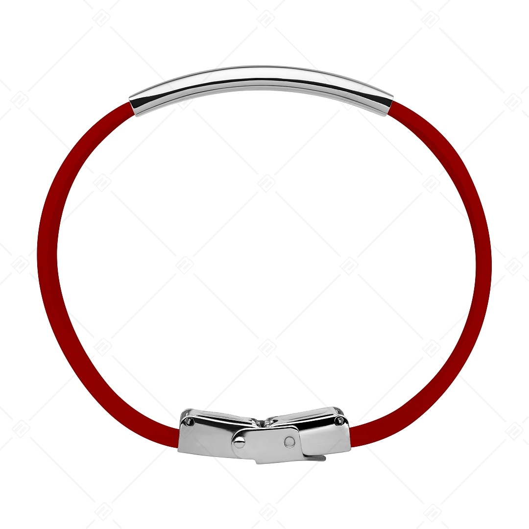 BALCANO - Red leather bracelet with engravable rectangular stainless steel headpiece (551097LT22)