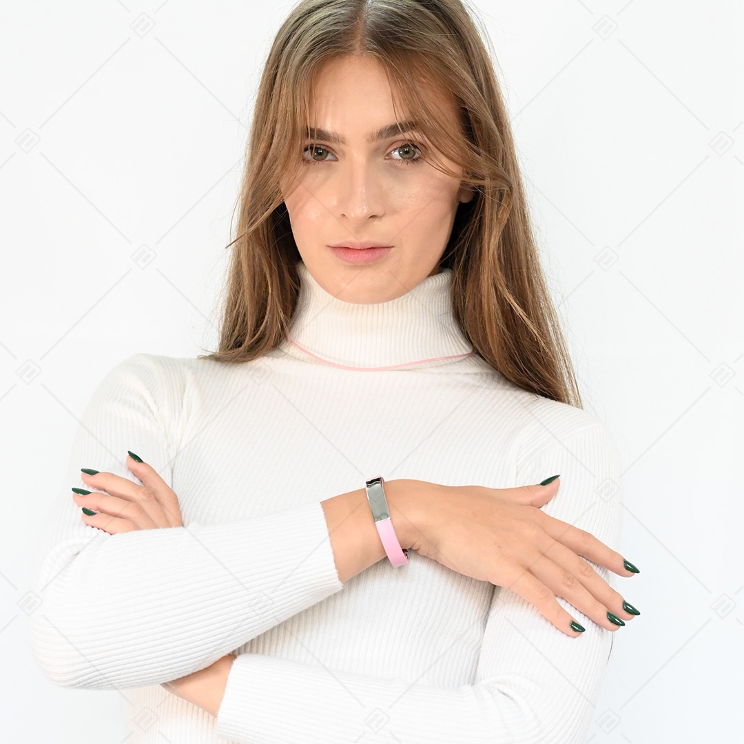 BALCANO - Pink Leather Bracelet With Engravable Rectangular Stainless Steel Headpiece (551097LT28)