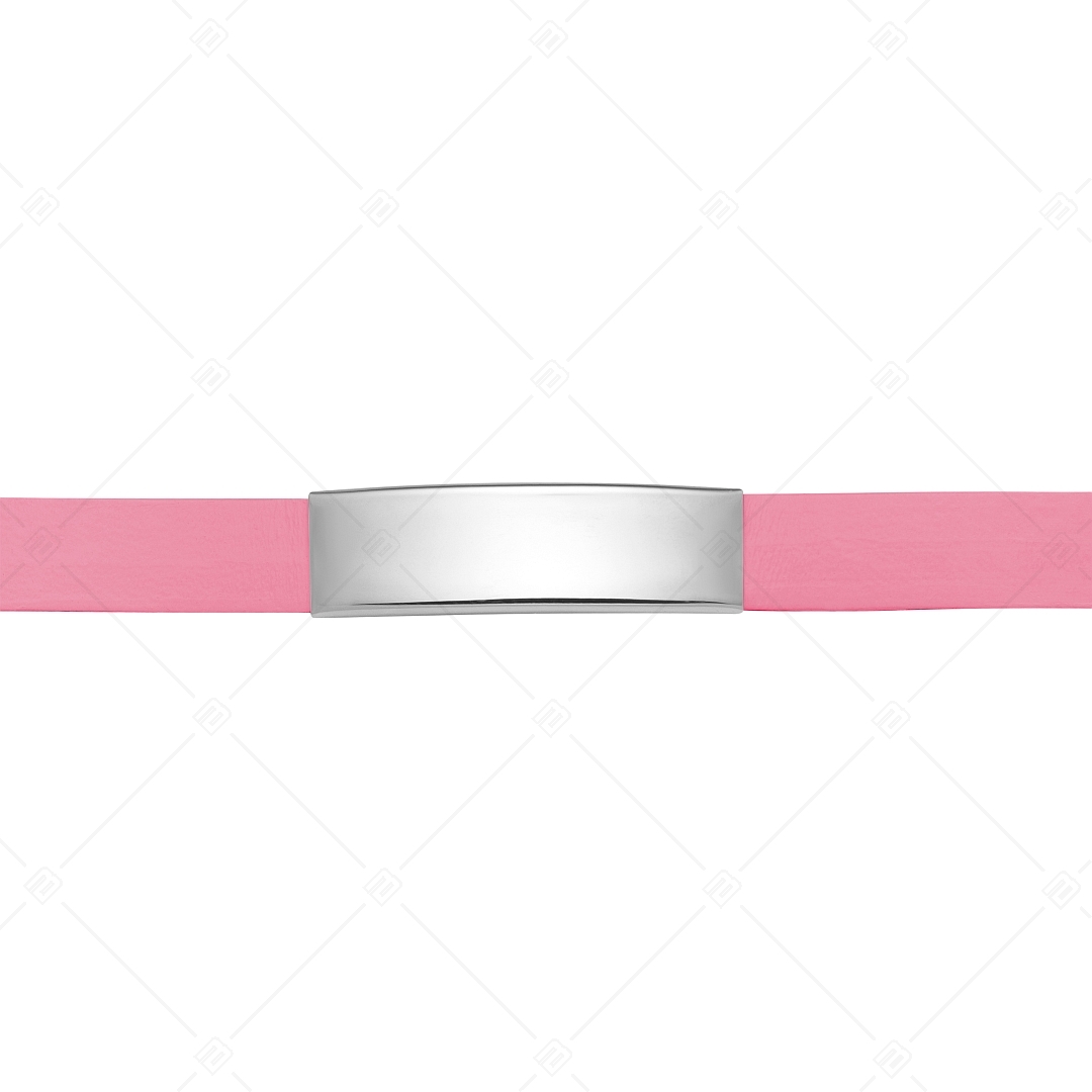 BALCANO - Rosa Leder Armband mit gravierbarem rechteckigen Kopfstück aus Edelstahl (551097LT28)