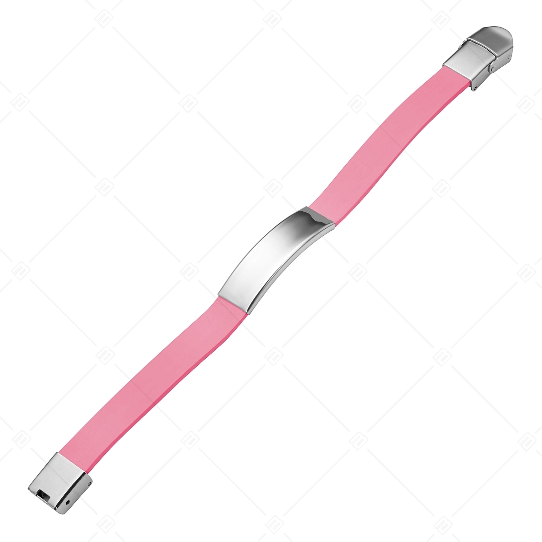 BALCANO - Bracelet en cuir rose avec tête rectangulaire gravable en acier inoxydable (551097LT28)