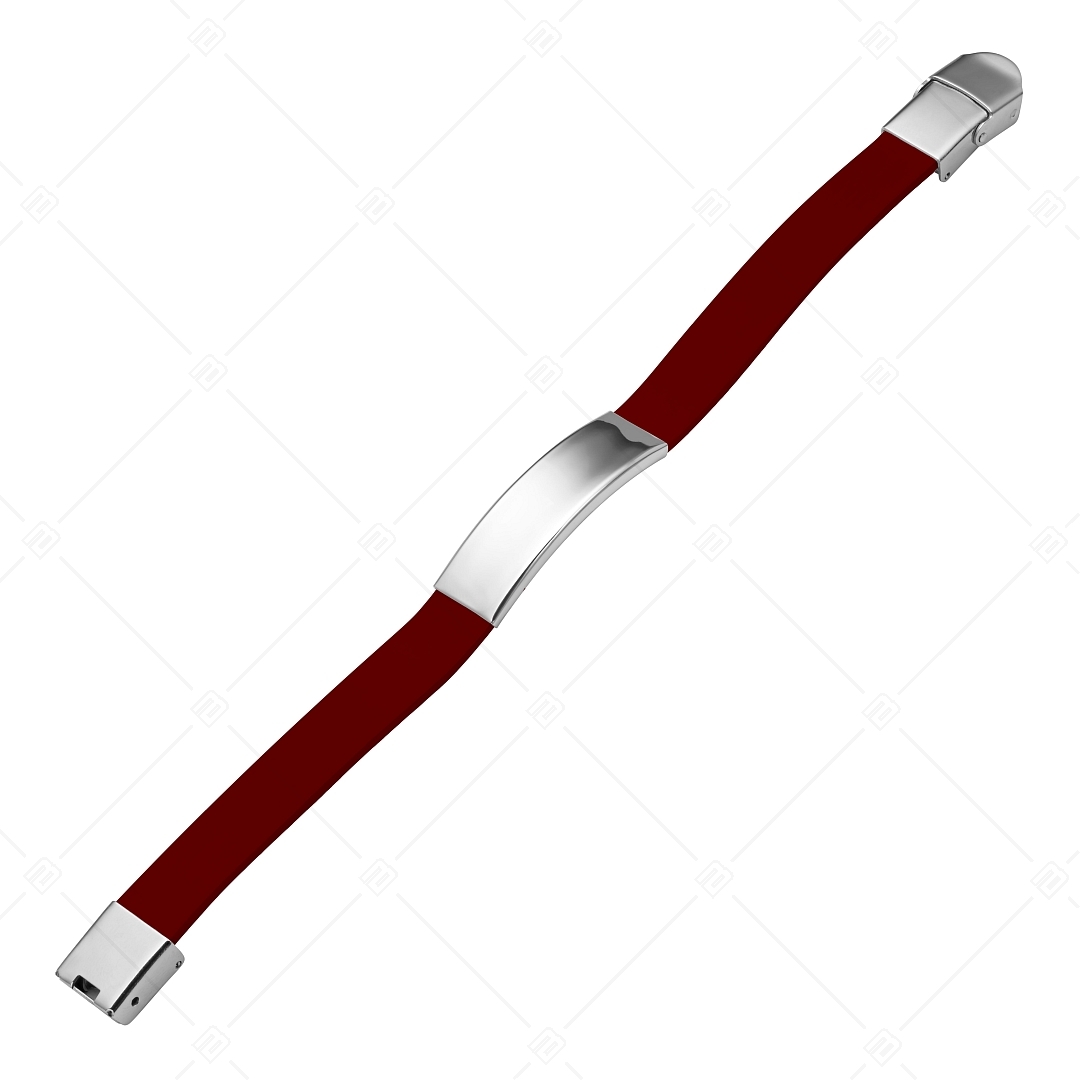 BALCANO - Burgunderrot Leder Armband mit gravierbarem rechteckigen Kopfstück aus Edelstahl (551097LT29)
