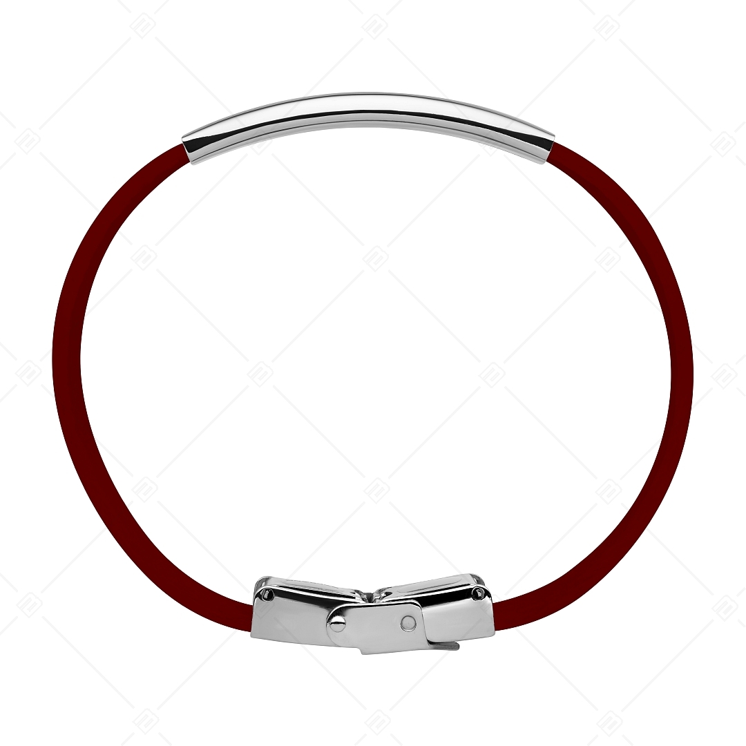 BALCANO - Burgundy Leather Bracelet With Engravable Rectangular Stainless Steel Headpiece (551097LT29)