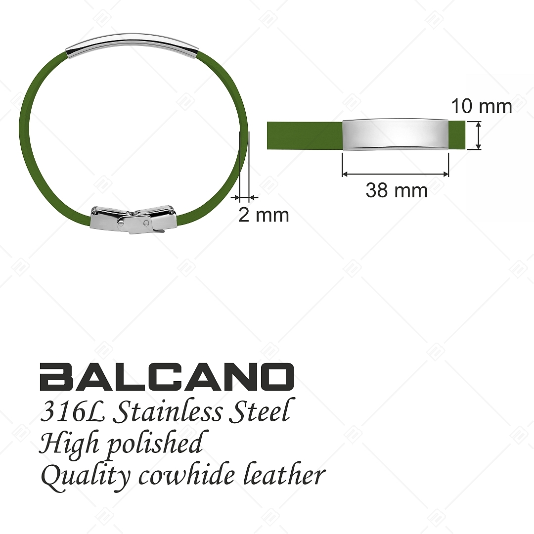 BALCANO - Grünes Leder Armband mit gravierbarem rechteckigen Kopfstück aus Edelstahl (551097LT38)