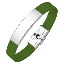 BALCANO - Green Leather Bracelet With Engravable Rectangular Stainless Steel Headpiece