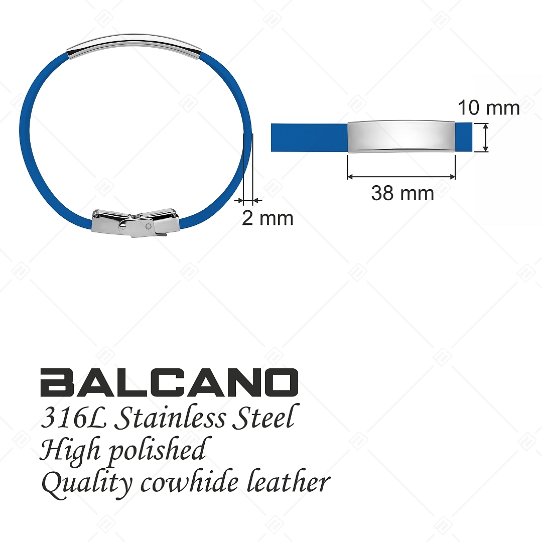 BALCANO - Bracelet en cuir bleu avec tête rectangulaire gravable en acier inoxydable (551097LT48)
