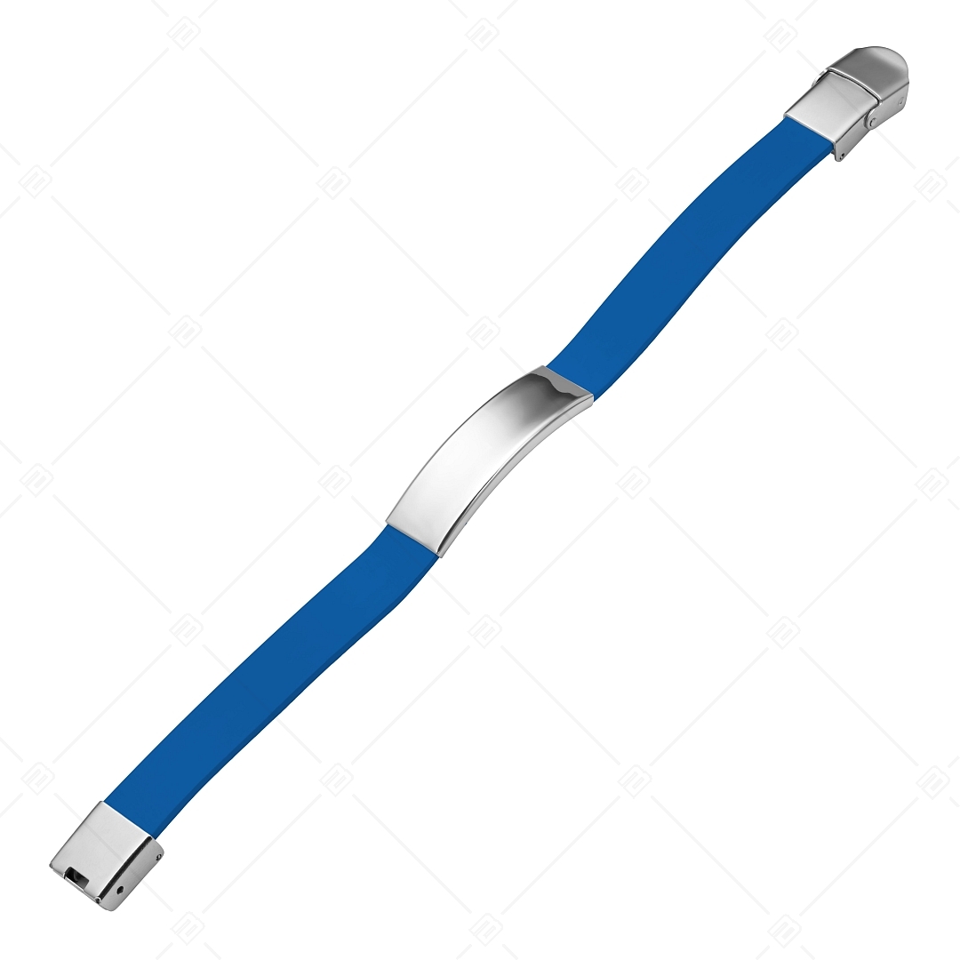 BALCANO - Blaues Leder Armband mit gravierbarem rechteckigen Kopfstück aus Edelstahl (551097LT48)