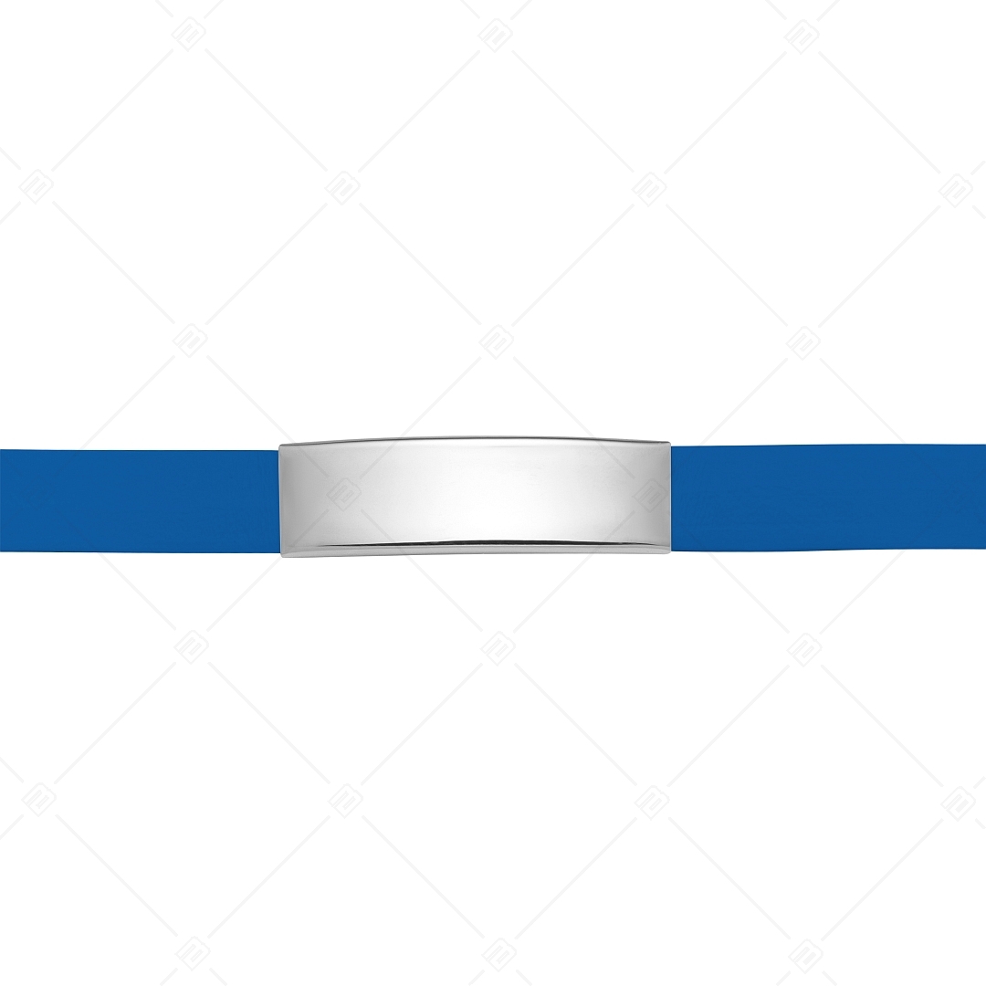 BALCANO - Blue Leather Bracelet With Engravable Rectangular Stainless Steel Headpiece (551097LT48)