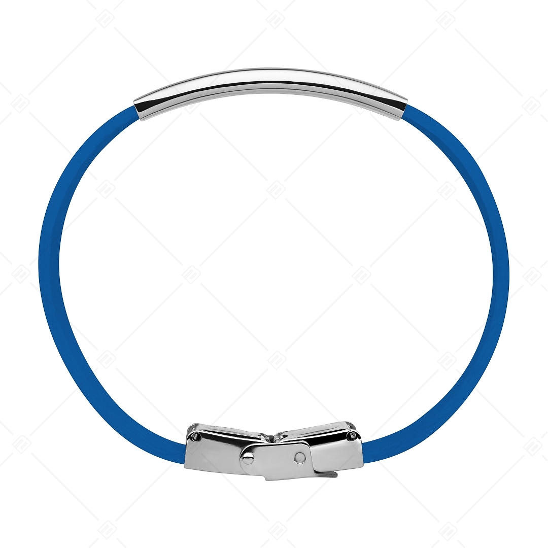 BALCANO - Blaues Leder Armband mit gravierbarem rechteckigen Kopfstück aus Edelstahl (551097LT48)
