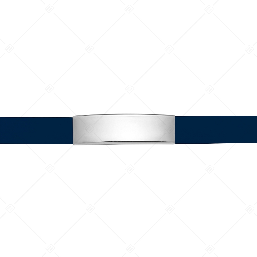 BALCANO - Bracelet en cuir bleu foncé avec tête rectangulaire gravable en acier inoxydable (551097LT49)