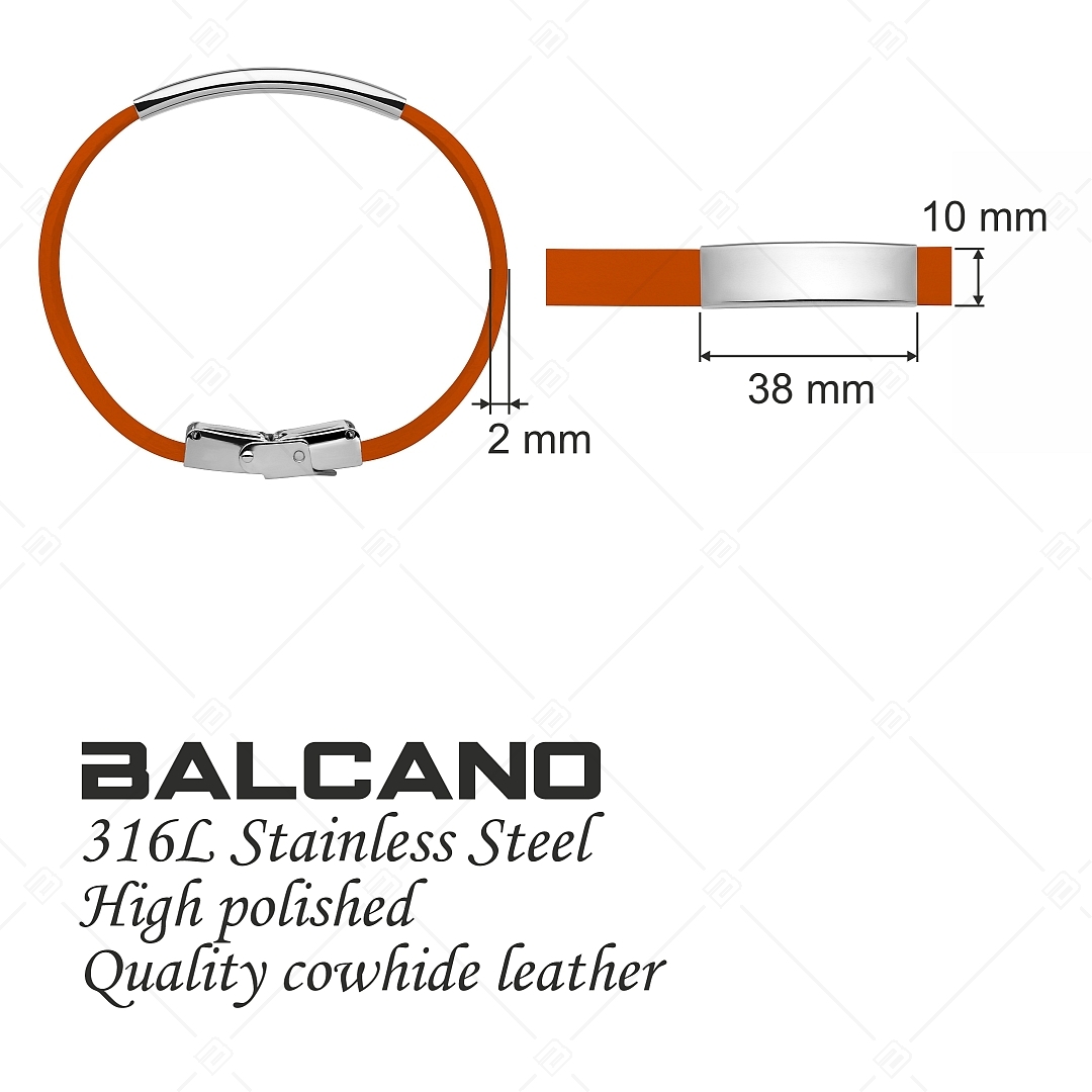 BALCANO - Bracelet en cuir orange avec tête rectangulaire gravable en acier inoxydable (551097LT55)