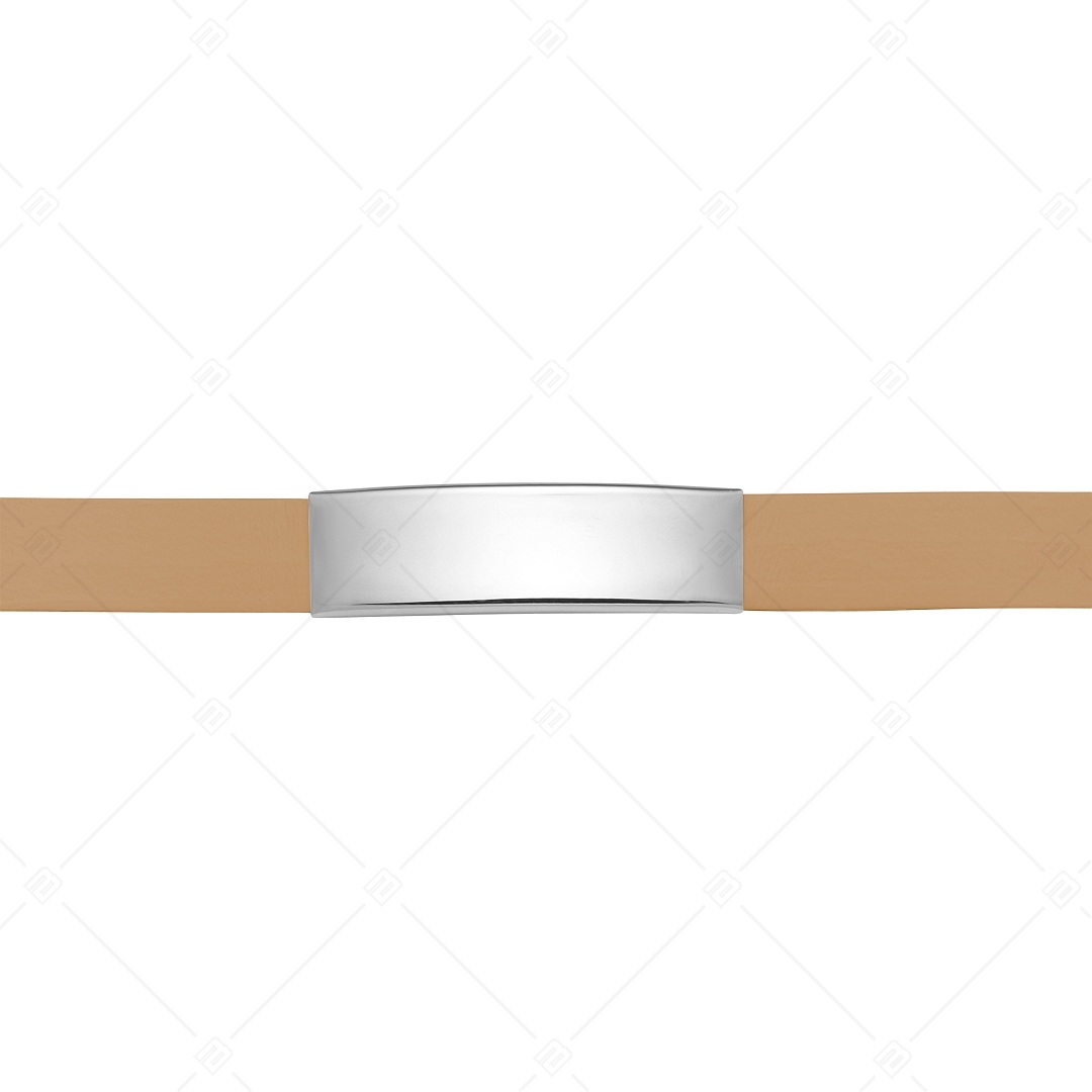 BALCANO - Light brown leather bracelet with engravable rectangular stainless steel headpiece (551097LT68)