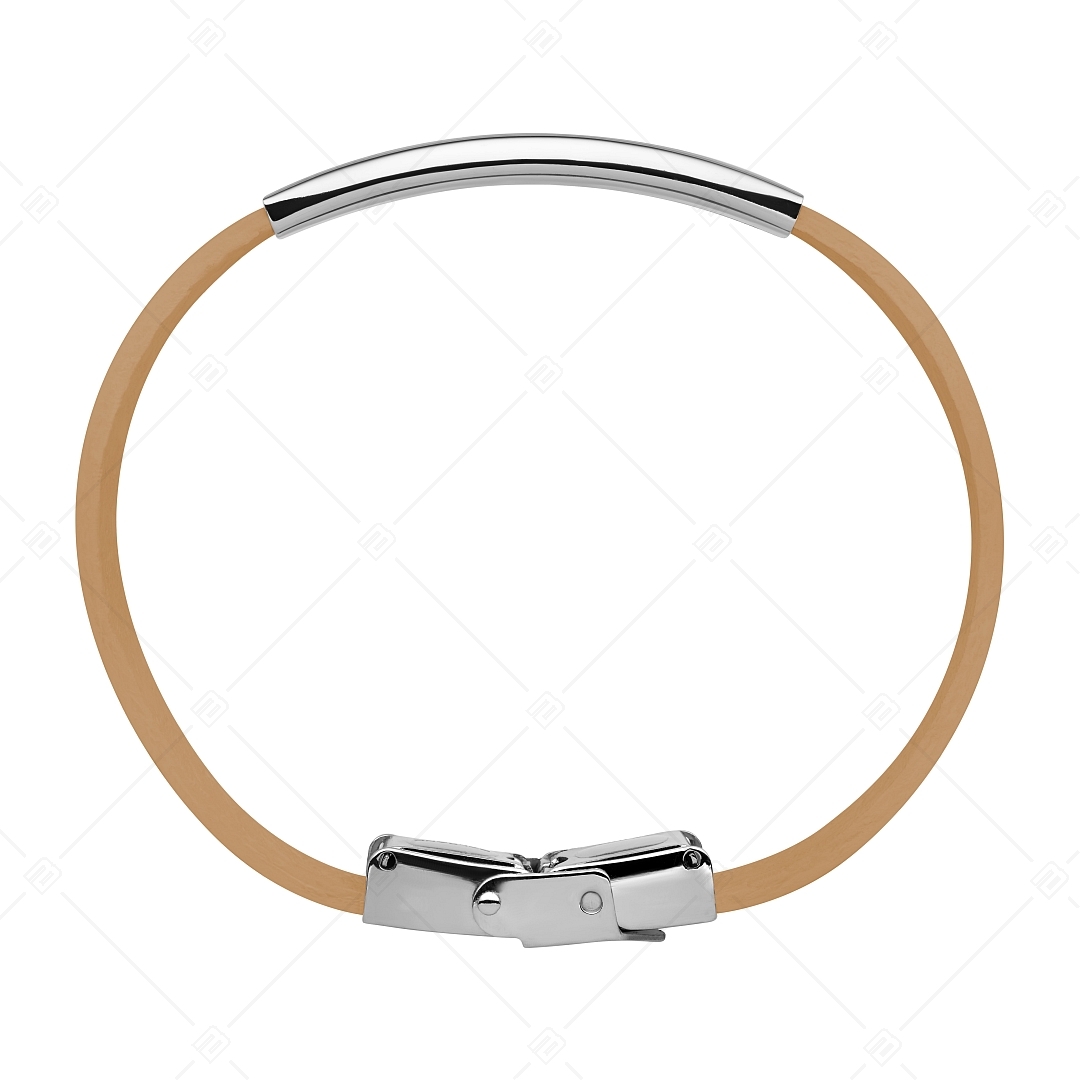 BALCANO - Bracelet en cuir brun pâle avec tête rectangulaire gravable en acier inoxydable (551097LT68)