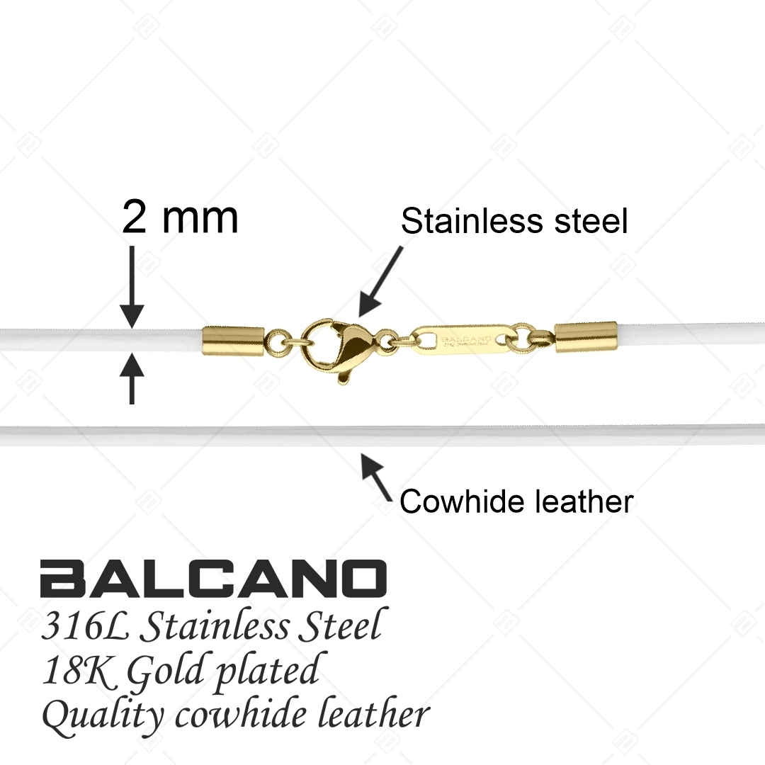 BALCANO - Cordino / Collier en cuir blanc avec fermoir à pince de homard en acier inoxydable, plaqué or 18K - 2 mm (552088LT00)