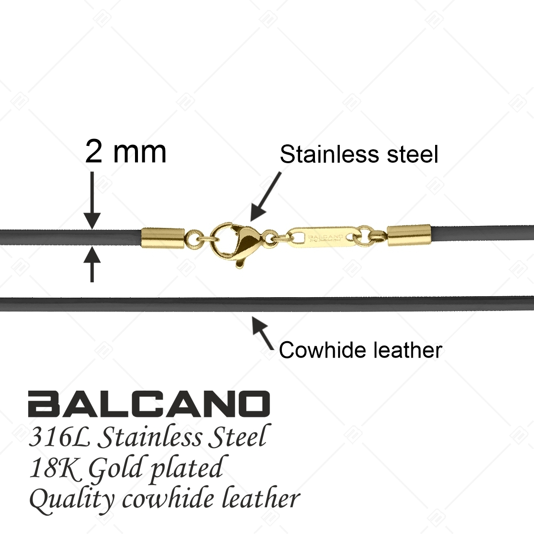 BALCANO - Cordino / Schwarzes Leder Halskette mit 18K vergoldetem Edelstahl Hummerkrallenverschluss - 2 mm (552088LT11)