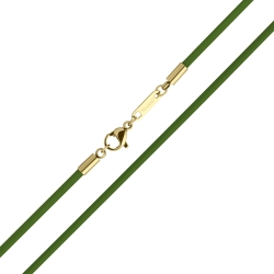 BALCANO - Cordino / Grünes Leder Halskette mit 18K vergoldetem Edelstahl Hummerkrallenverschluss - 2 mm