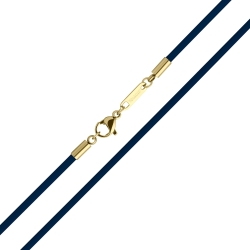 BALCANO - Cordino / Dunkelblaues Leder Halskette mit 18K vergoldetem Edelstahl Hummerkrallenverschluss - 2 mm