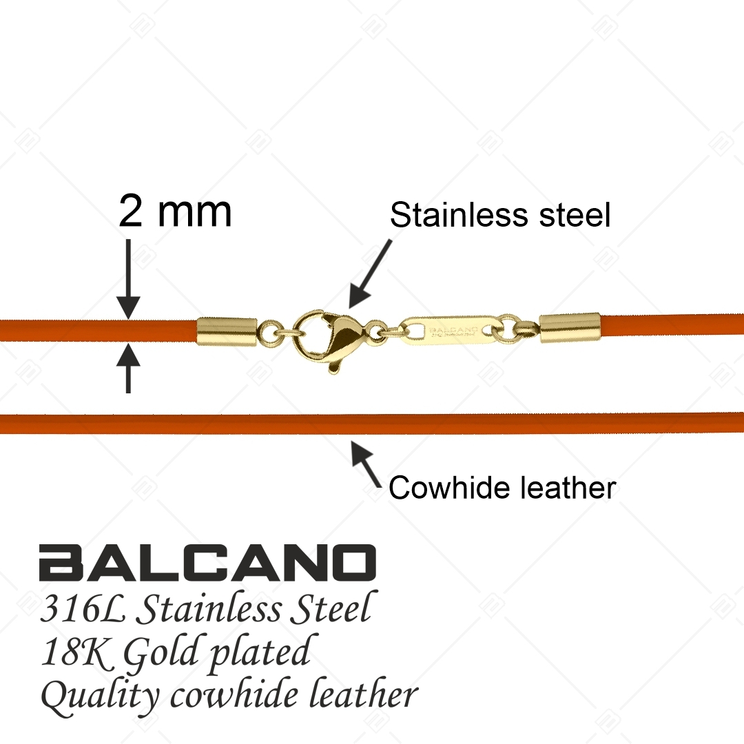 BALCANO - Cordino / Orange Leder Halskette mit 18K vergoldetem Edelstahl Hummerkrallenverschluss - 2 mm (552088LT55)