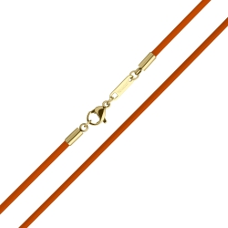 BALCANO - Cordino / Orange Leather Necklace With 18K Gold Plated Stainless Steel Lobster Claw Clasp - 2 mm