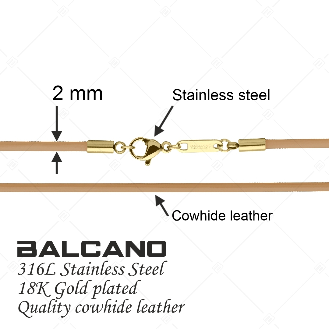 BALCANO - Cordino / Hellbraunes Leder Halskette mit 18K vergoldetem Edelstahl Hummerkrallenverschluss - 2 mm (552088LT68)