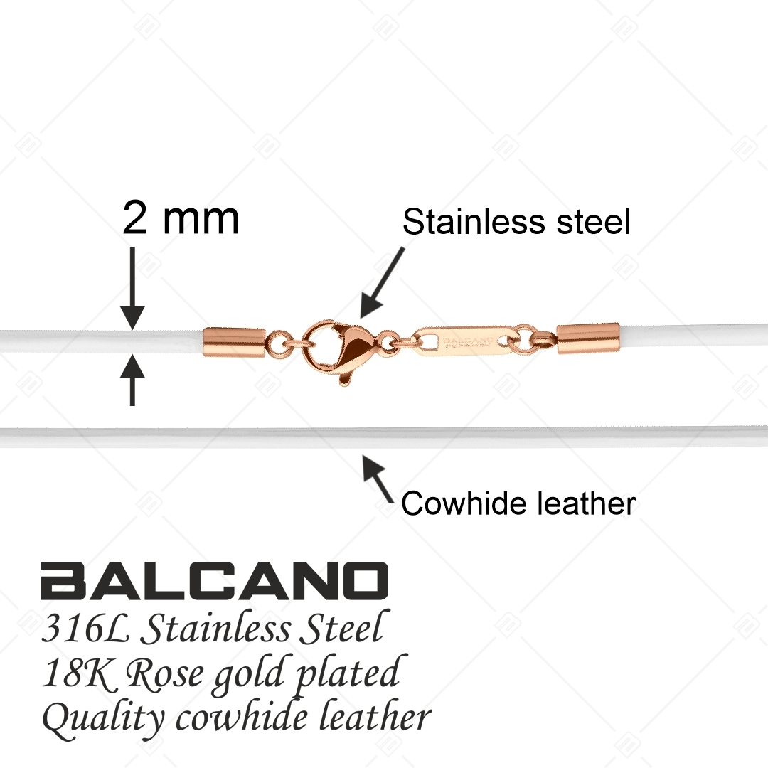 BALCANO - Cordino / Collier en cuir blanc avec fermoir à pince de homard en acier inoxydable, plaqué or rose 18K - 2 mm (552096LT00)