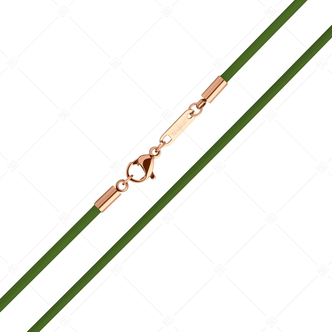 BALCANO - Cordino / Green Leather Necklace With 18K Rose Gold Plated Stainless Steel Lobster Claw Clasp - 2 mm (552096LT38)