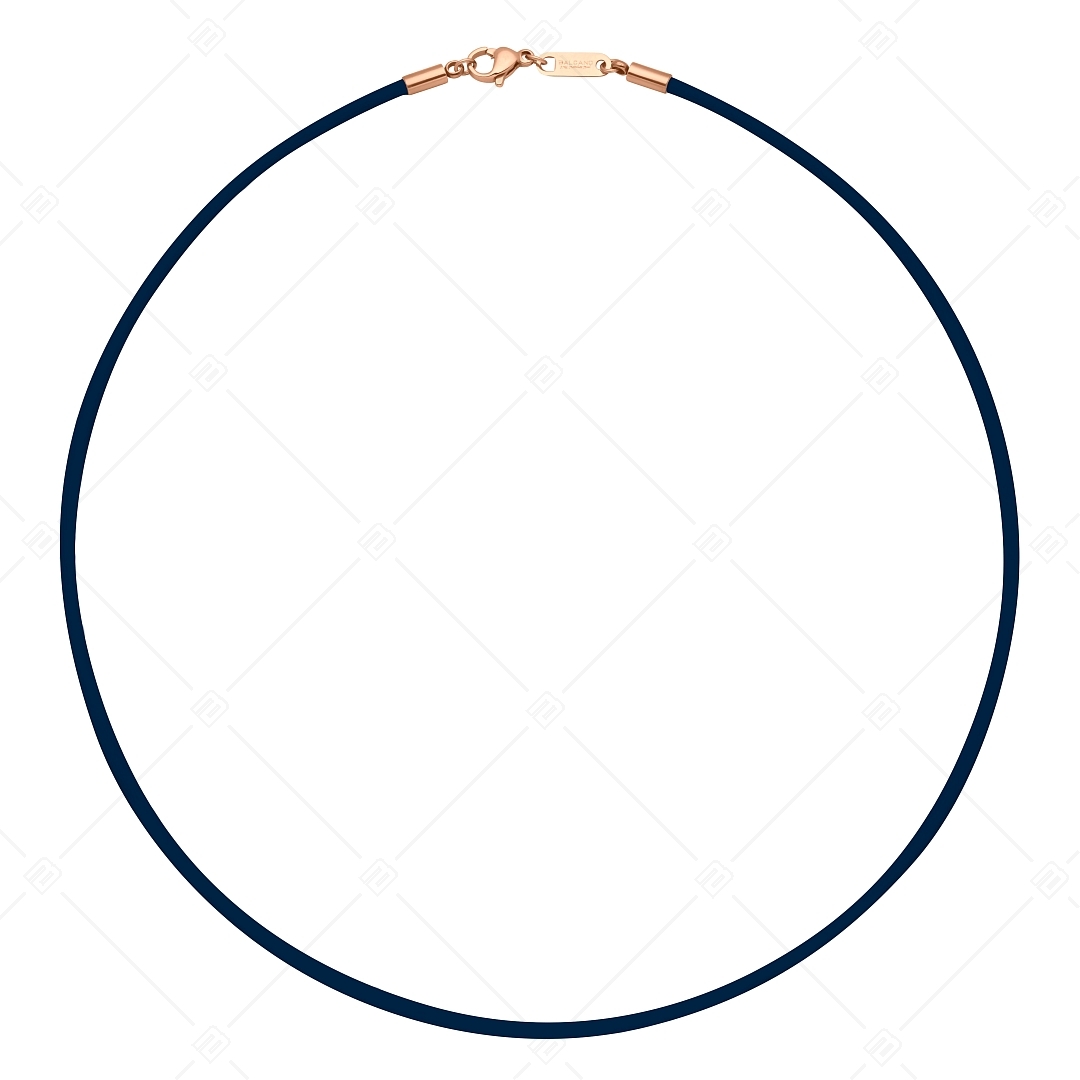 BALCANO - Cordino / Dark Blue Leather Necklace With 18K Rose Gold Plated Stainless Steel Lobster Claw Clasp - 2 mm (552096LT49)