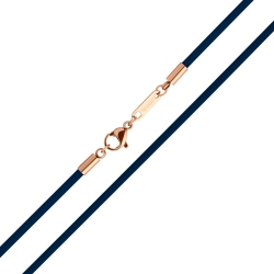 BALCANO - Collier en cuir bleu foncé avec fermoir dauphin revêtu de plaqué or rose 18K