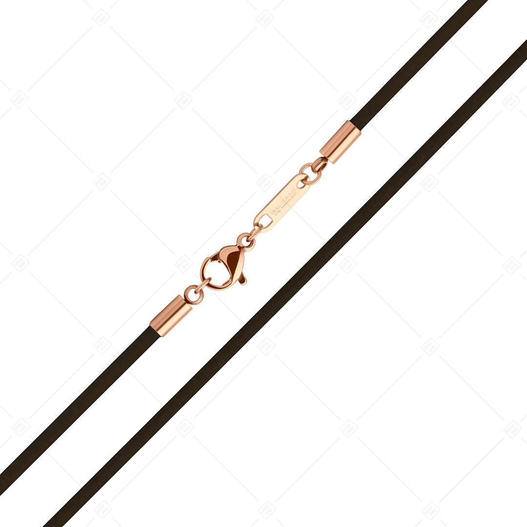 BALCANO - Cordino / Dark Brown Leather Necklace With 18K Rose Gold Plated Stainless Steel Lobster Claw Clasp - 2 mm (552096LT69)