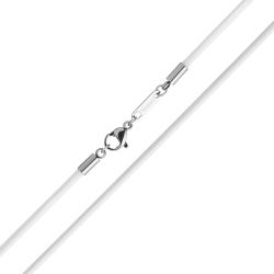BALCANO - White leather necklace with high polished stainless steel dolphin clasp