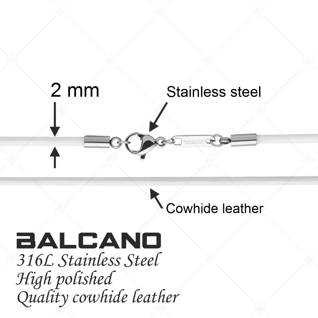 BALCANO - Cordino / Collier en cuir blanc avec fermoir à pince de homard en acier inoxydable - 2 mm (552097LT00)