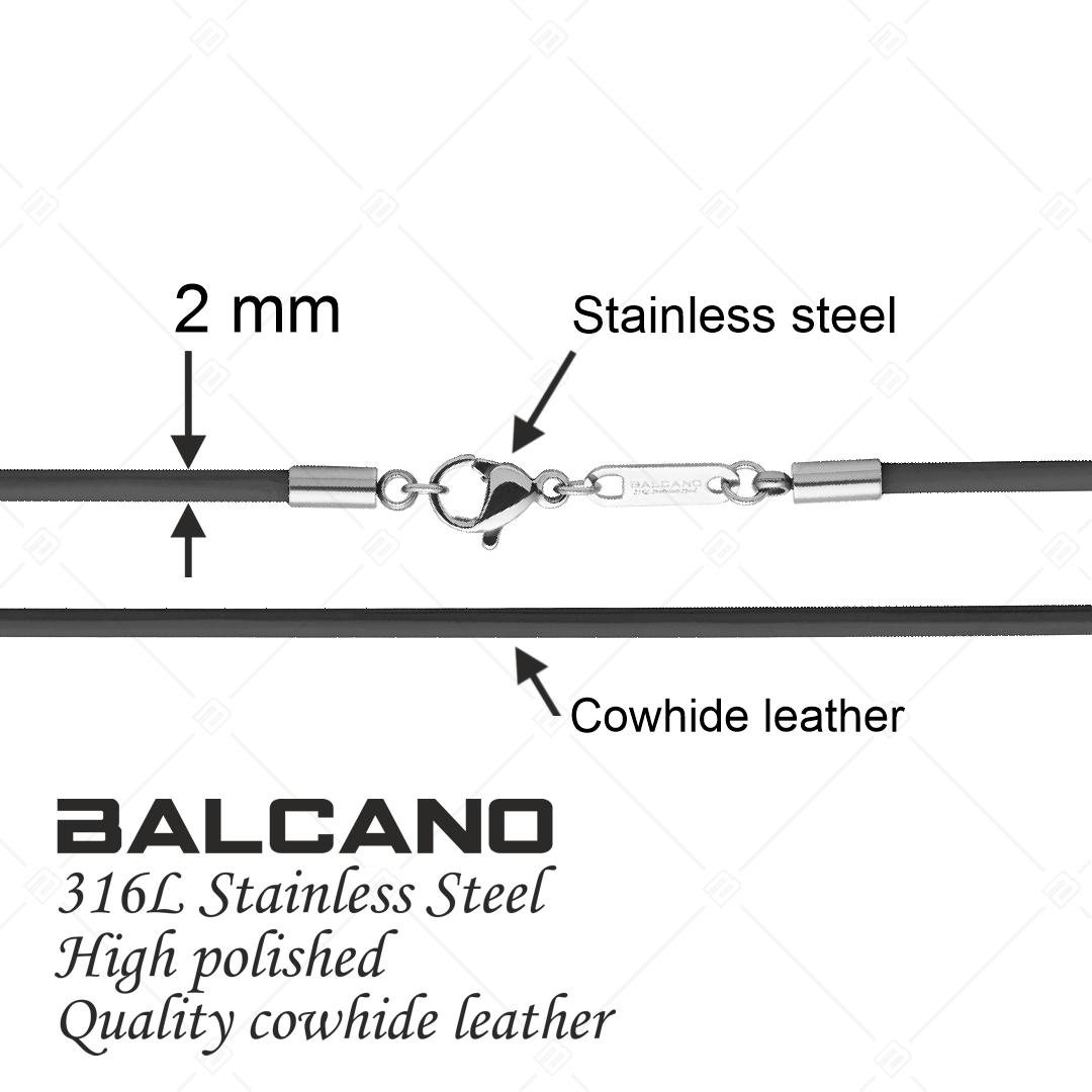 BALCANO - Cordino / Schwarzes Leder Halskette mit hochglanzpoliertem Edelstahl Hummerkrallenverschluss - 2 mm (552097LT11)