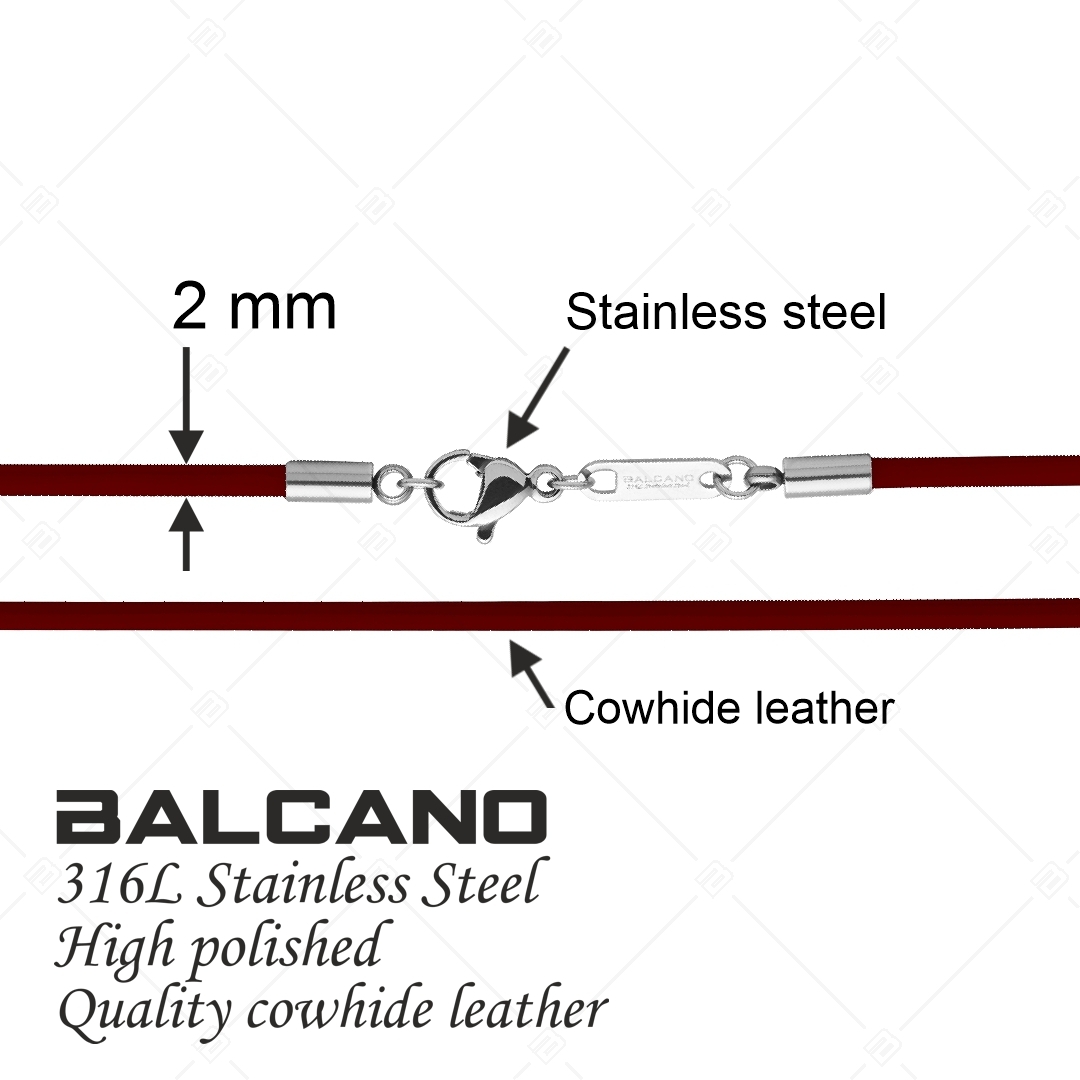 BALCANO - Burgunderrot Leder halskette mit hochglanzpoliertem Delphinverschluss aus Edelstahl (552097LT29)