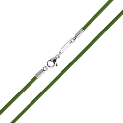 BALCANO - Green leather necklace with high polished stainless steel dolphin clasp