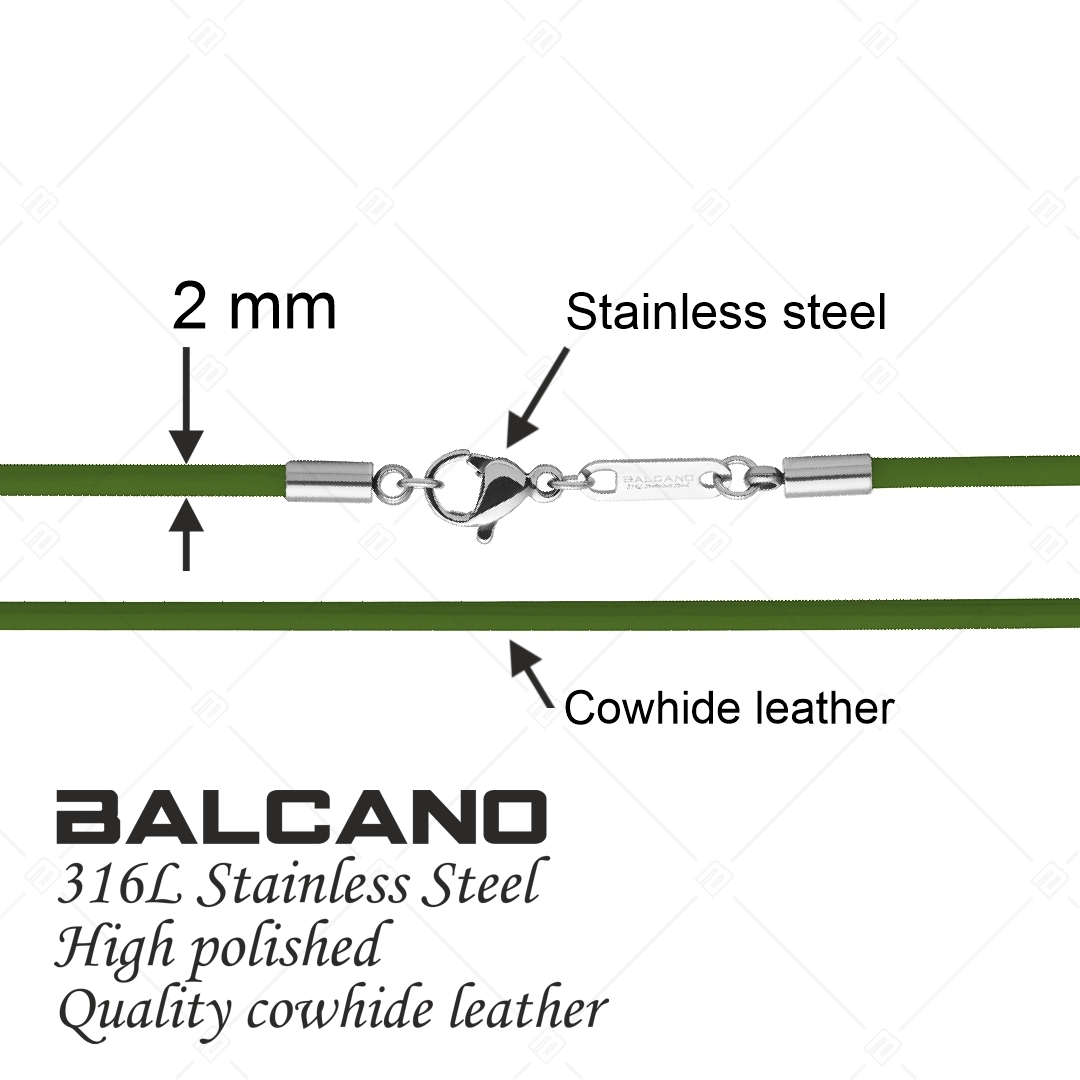 BALCANO - Cordino / Green Leather Necklace With High Polished Stainless Steel Lobster Claw Clasp - 2 mm (552097LT38)