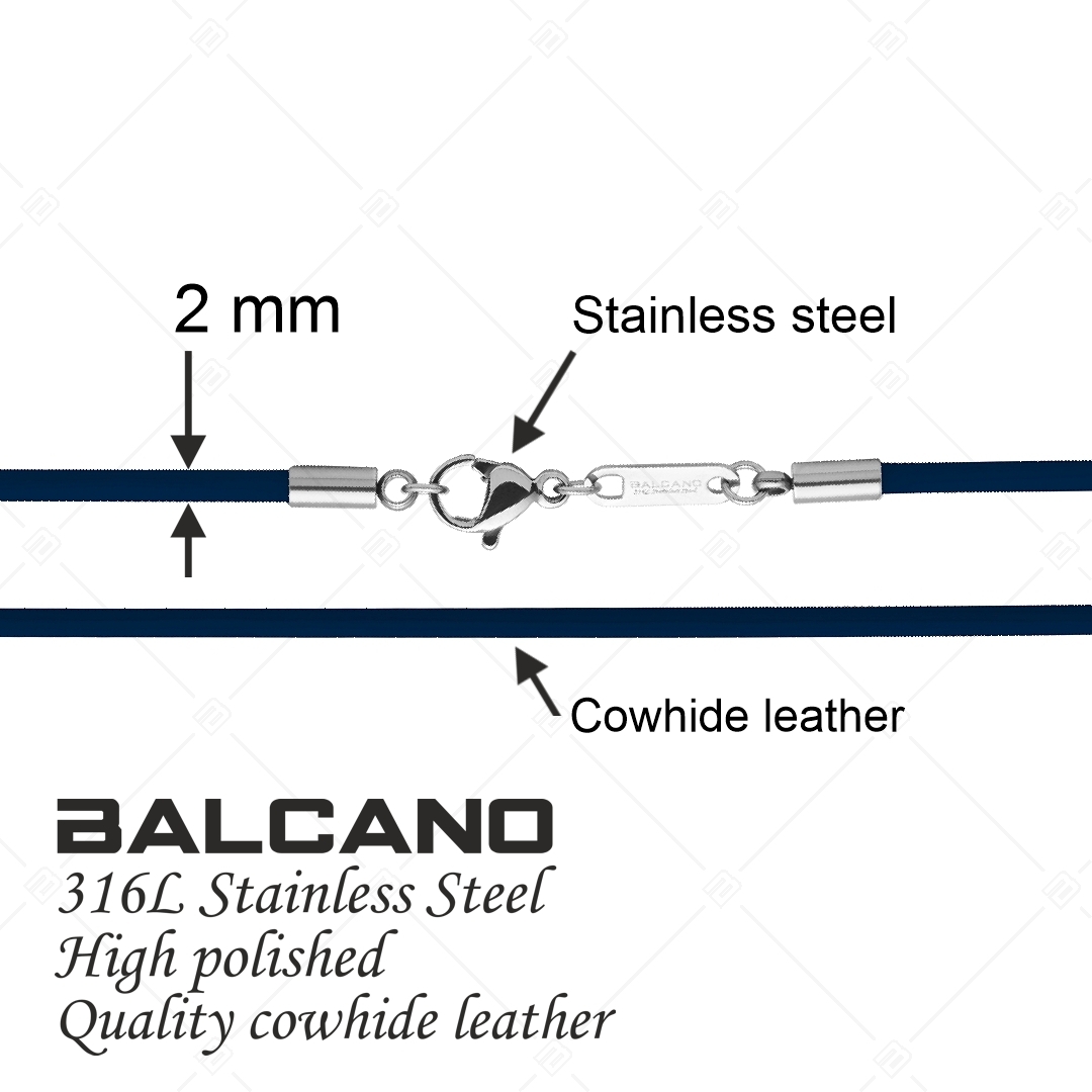 BALCANO - Cordino / Dunkelblaues Leder Halskette mit spiegelglanzpoliertem Edelstahl Hummerkrallenverschluss - 2 mm (552097LT49)