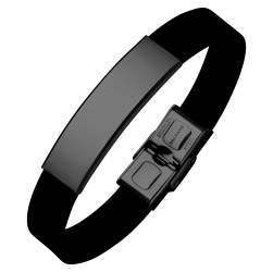 BALCANO - Black Rubber Bracelet With Engravable Black PVD Plated Stainless Steel Headpiece