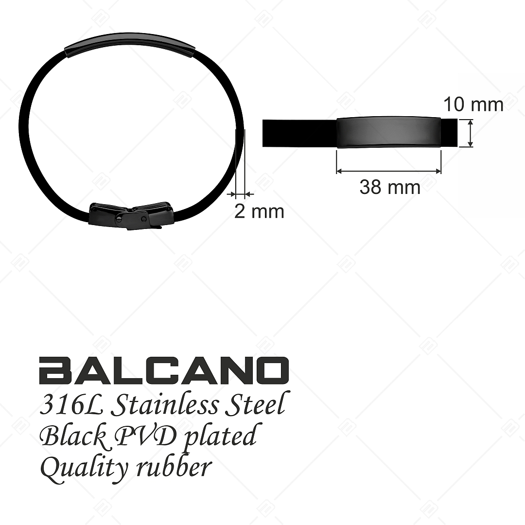 BALCANO - Black rubber bracelet with engravable black PVD plated stainless steel headpiece (553011CA11)