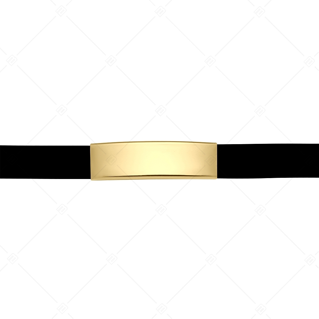 BALCANO - Black Rubber Bracelet With Engravable Rectangular 18K Gold Plated Stainless Steel Headpiece (553088CA11)