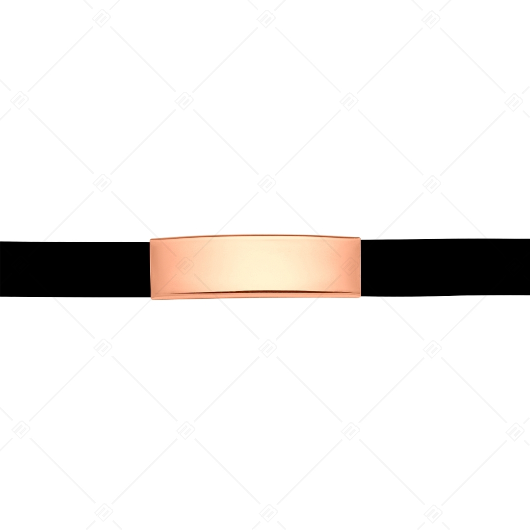 BALCANO - Schwarzes kautschuk Armband mit gravierbarem rechteckigen Kopfstück aus 18K rosévergoldetem Edelstahl (553096CA11)