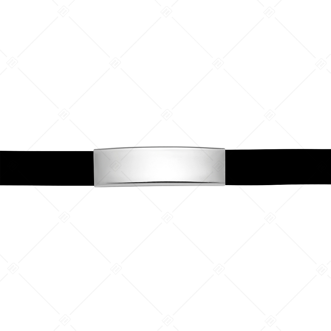BALCANO - Black Rubber Bracelet With Engravable Rectangular Stainless Steel Headpiece (553097CA11)