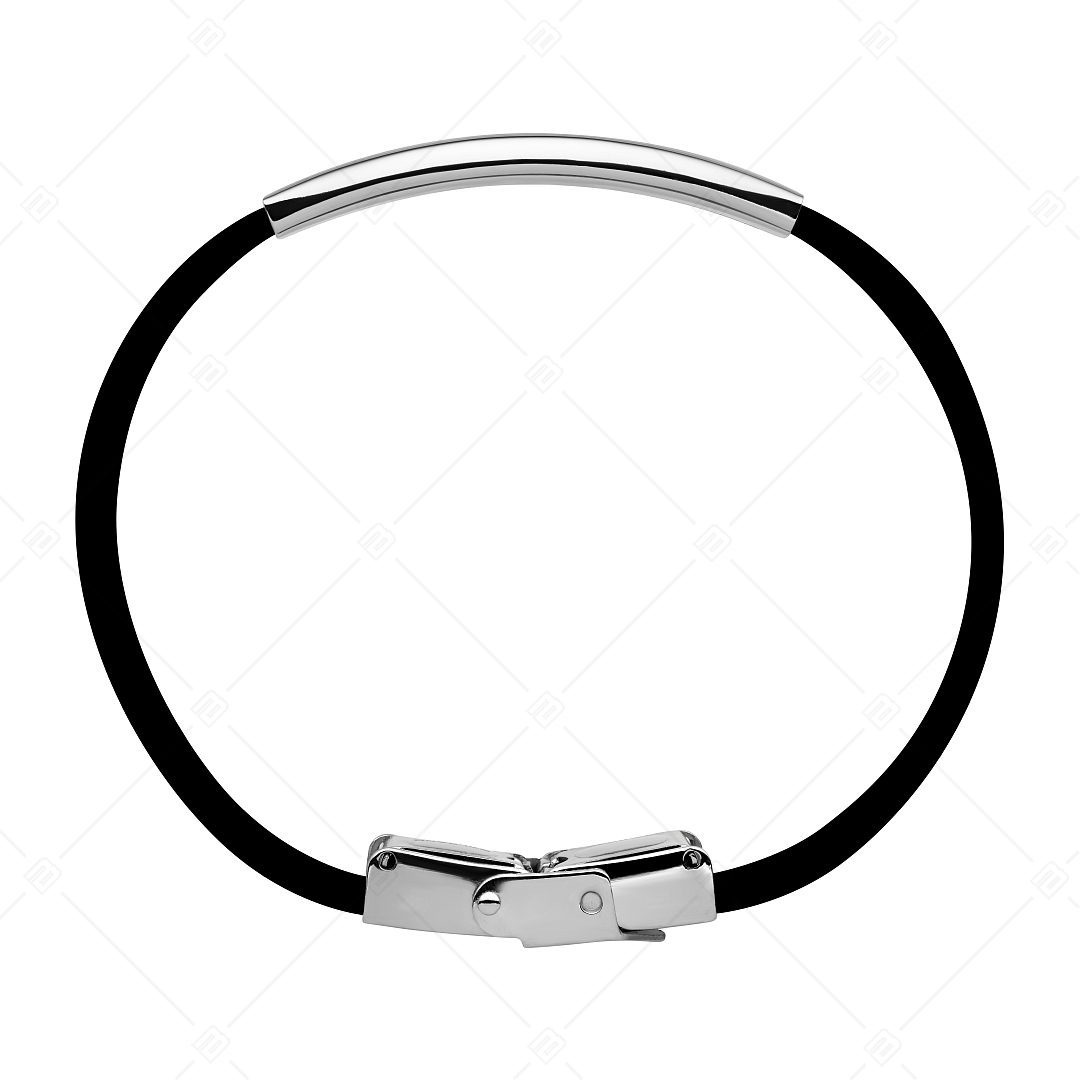 BALCANO - Bracelet en caoutchouc noir avec tête rectangulaire gravable en acier inoxydable (553097CA11)