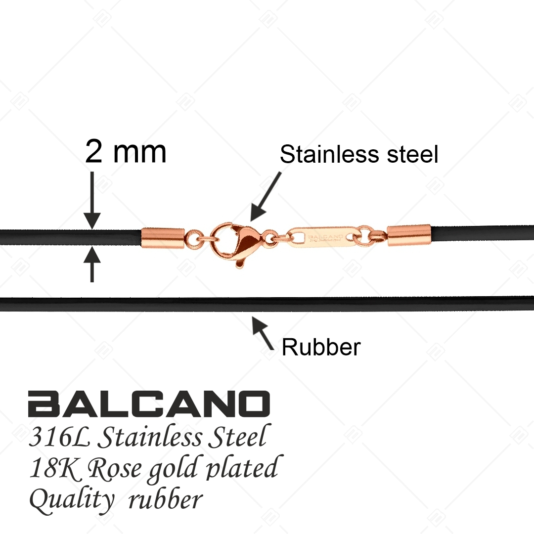 BALCANO - Cordino / Kautschuk Halskette mit 18K rosévergoldetem Edelstahl Hummerkrallenverschluss - 2 mm (554096CA11)
