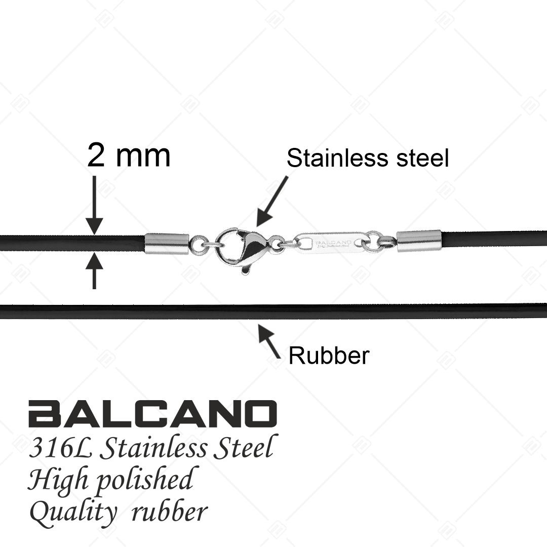 BALCANO - Cordino / Kautschuk Halskette mit spiegelglanzpoliertem Edelstahl Hummerkrallenverschluss - 2 mm (554097CA11)