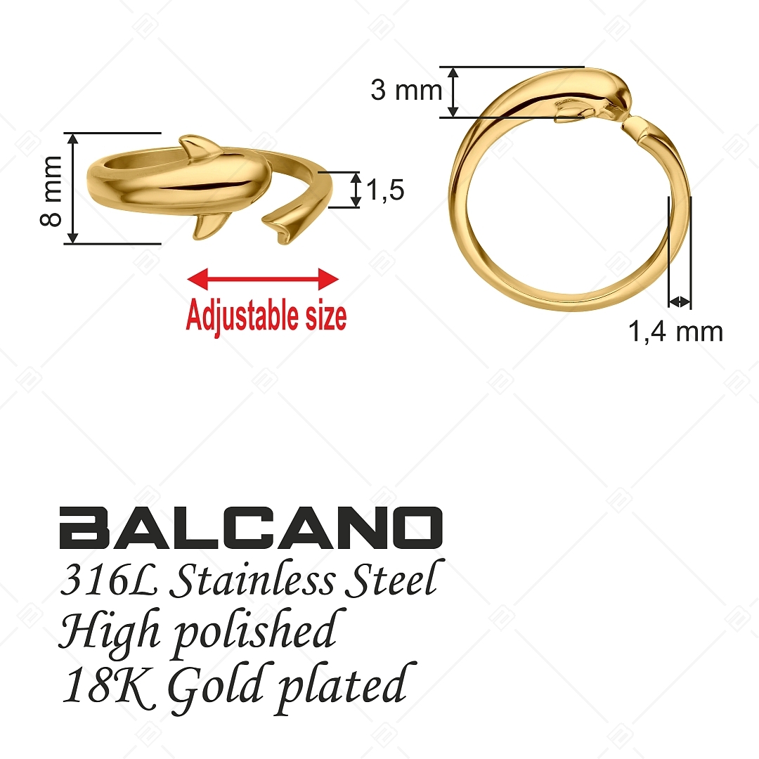 BALCANO - Dolphin / Dolphin Shaped Stainless Steel Toe Ring, 18K Gold Plated (651001BC88)