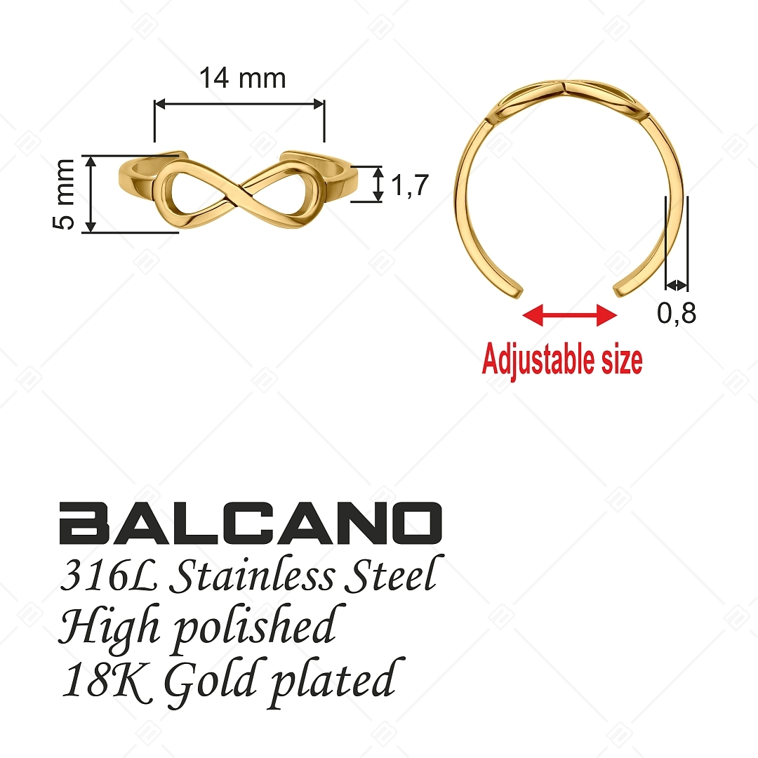 BALCANO - Infinity / Anneau d'orteil en acier inoxydable avec symbole de l'infini, plaqué or 18K (651002BC88)