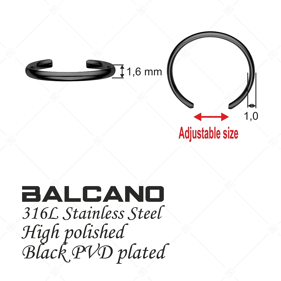 BALCANO - Simply / Anneau d'orteil en acier inoxydable fine, plaqué PVD noir (651003BC11)