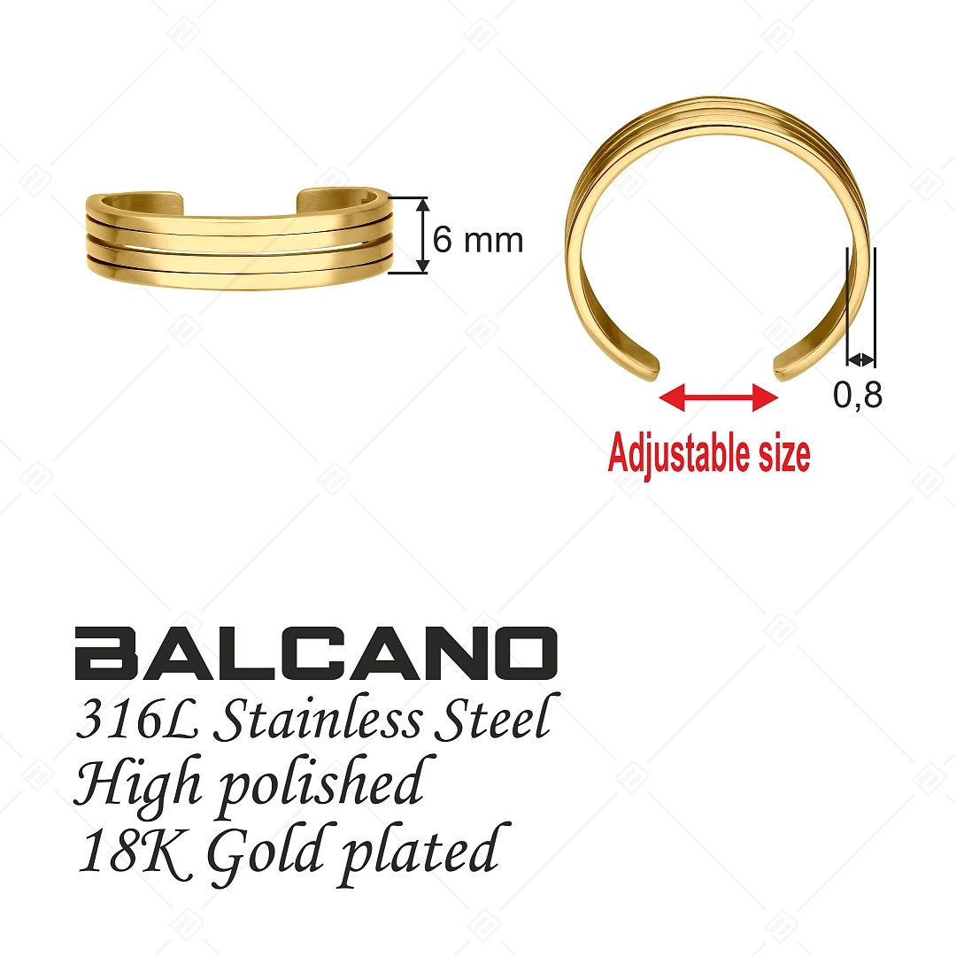 BALCANO - Arc / Multi-Lane Arc Shaped Stainless Steel Toe Ring, 18K Gold Plated (651004BC88)
